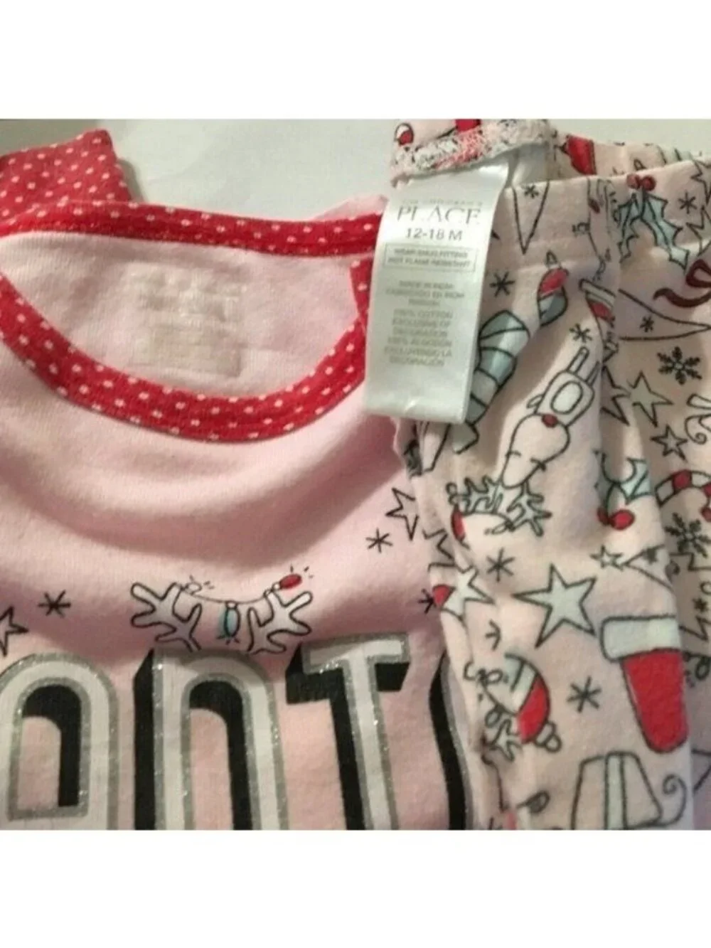 Girls Childrens Place Pink Santa Squad #The Nice List Pink Pajama Set 12-18 Mos - Picture 8 of 9